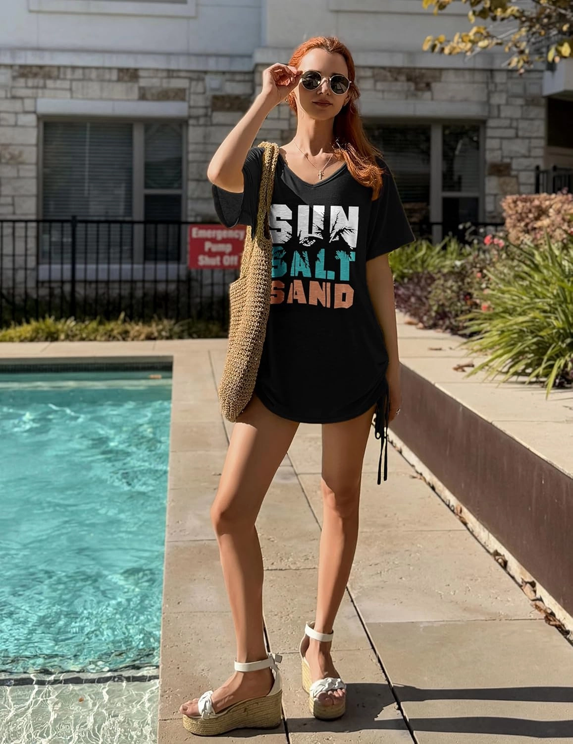 AI'MAGE Swimsuit Coverup for Women Short Sleeve Bathing Suit Cover Up T-Shirt Casual Beach Dress Drawstring Swim Cover Up