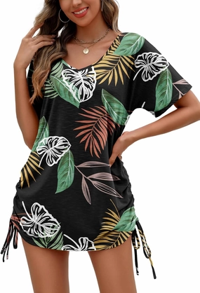 AI'MAGE Swimsuit Coverup for Women Short Sleeve Bathing Suit Cover Up T-Shirt Casual Beach Dress Drawstring Swim Cover Up