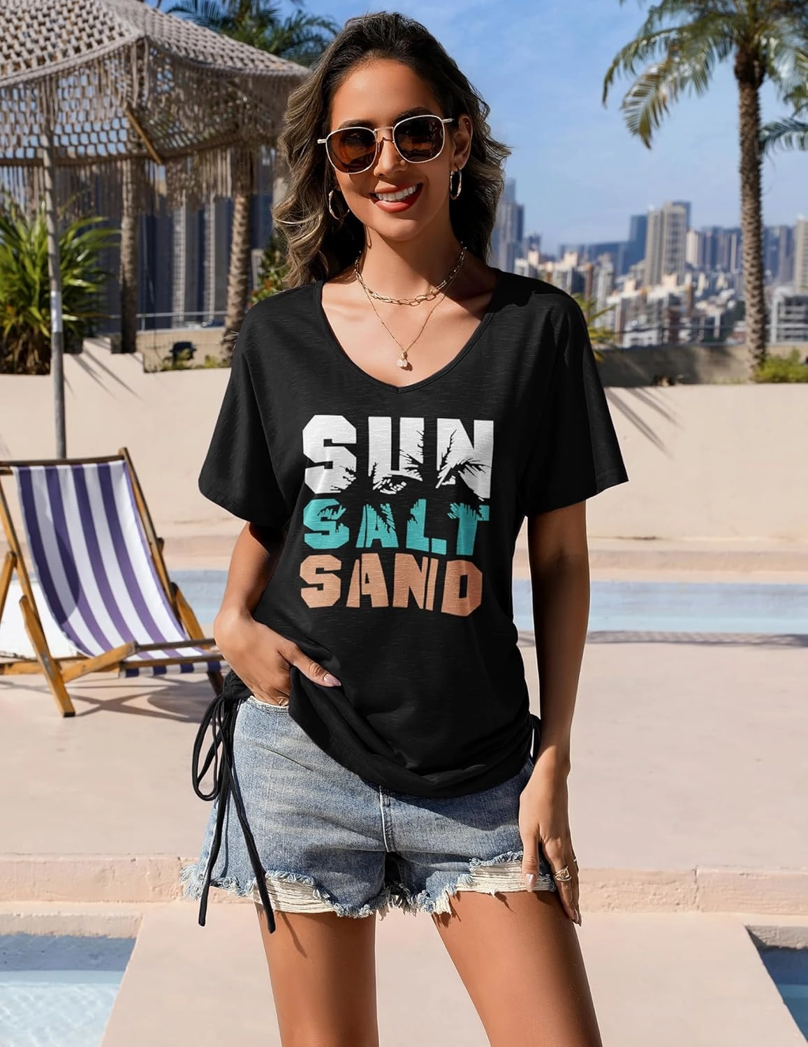 AI'MAGE Swimsuit Coverup for Women Short Sleeve Bathing Suit Cover Up T-Shirt Casual Beach Dress Drawstring Swim Cover Up