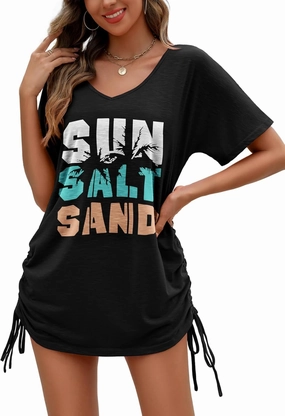 AI'MAGE Swimsuit Coverup for Women Short Sleeve Bathing Suit Cover Up T-Shirt Casual Beach Dress Drawstring Swim Cover Up