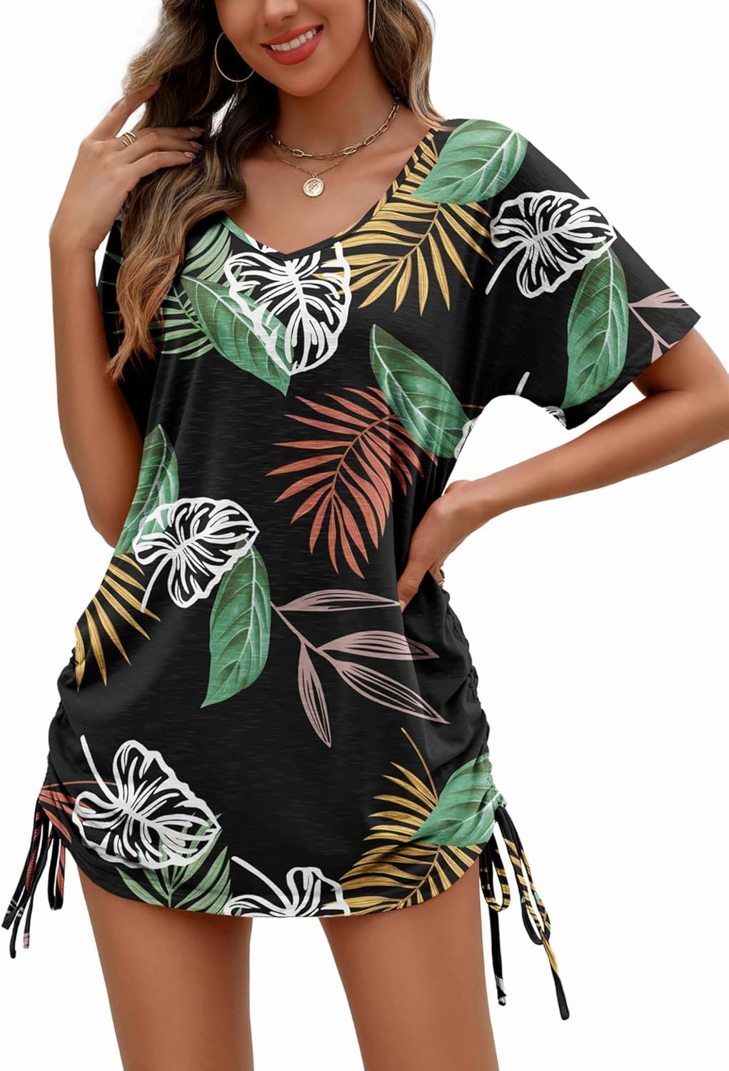 AI'MAGE Swimsuit Coverup for Women Short Sleeve Bathing Suit Cover Up T-Shirt Casual Beach Dress Drawstring Swim Cover Up