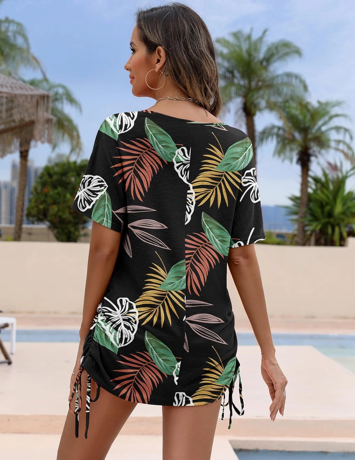 AI'MAGE Swimsuit Coverup for Women Short Sleeve Bathing Suit Cover Up T-Shirt Casual Beach Dress Drawstring Swim Cover Up