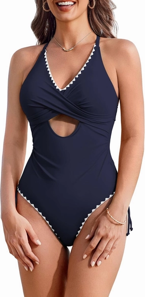 AI'MAGE Women One Piece Swimsuit 2025 Tummy Control Cutout Bathing Suit Wrap Tie Back Swimwear Shell Stitched