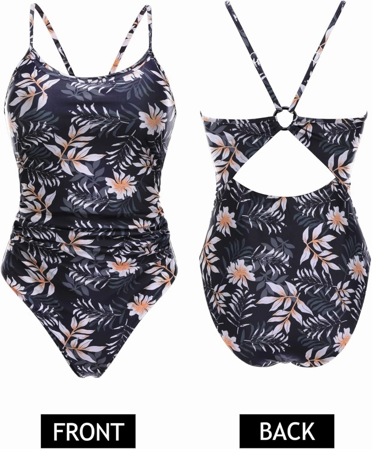 AI'MAGE Women's One Piece Swimsuits Tummy Control Bathing Suits Cutout High Cut Ruched Adjustable Strap Swimwear with O Ring