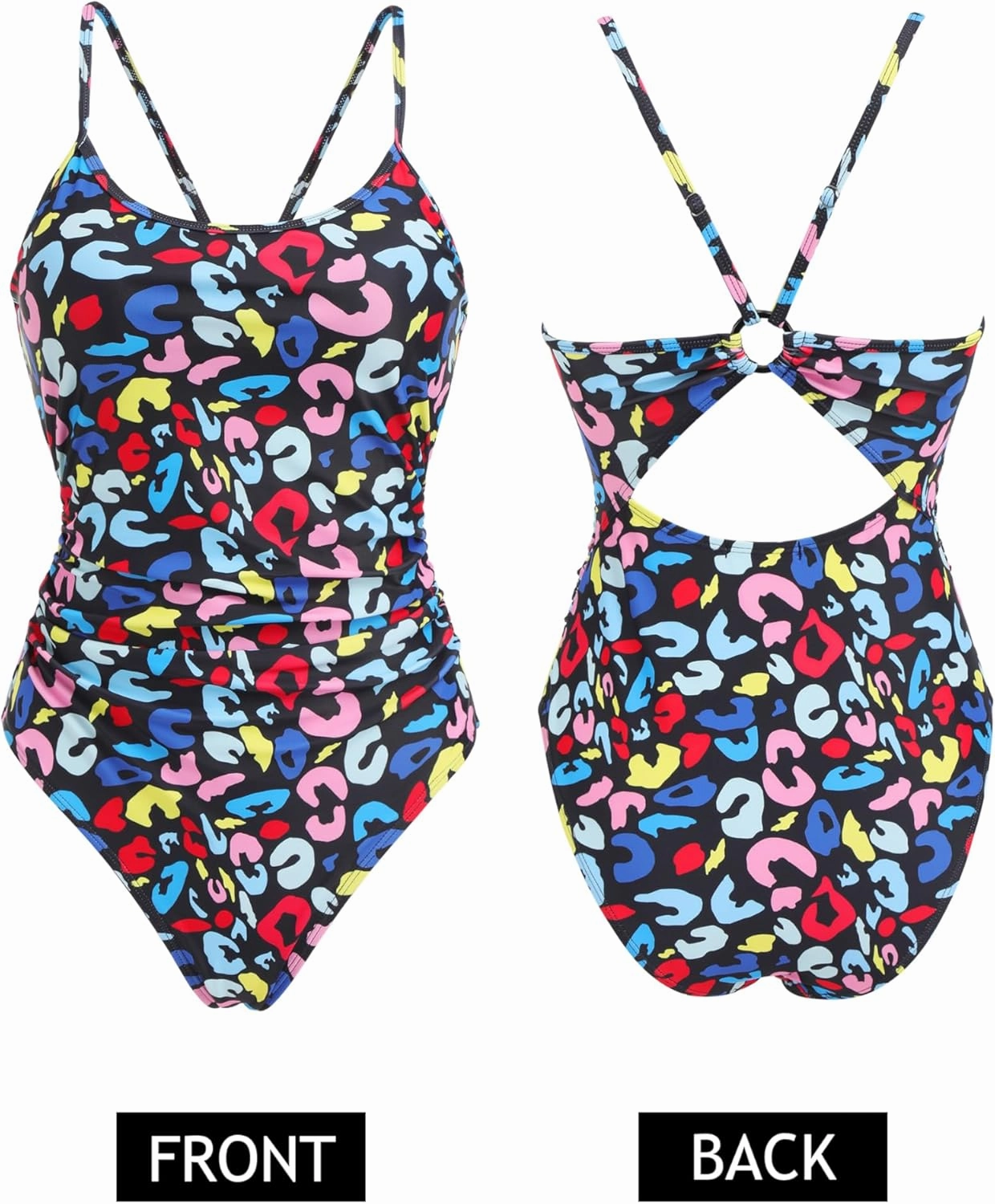 AI'MAGE Women's One Piece Swimsuits Tummy Control Bathing Suits Cutout High Cut Ruched Adjustable Strap Swimwear with O Ring