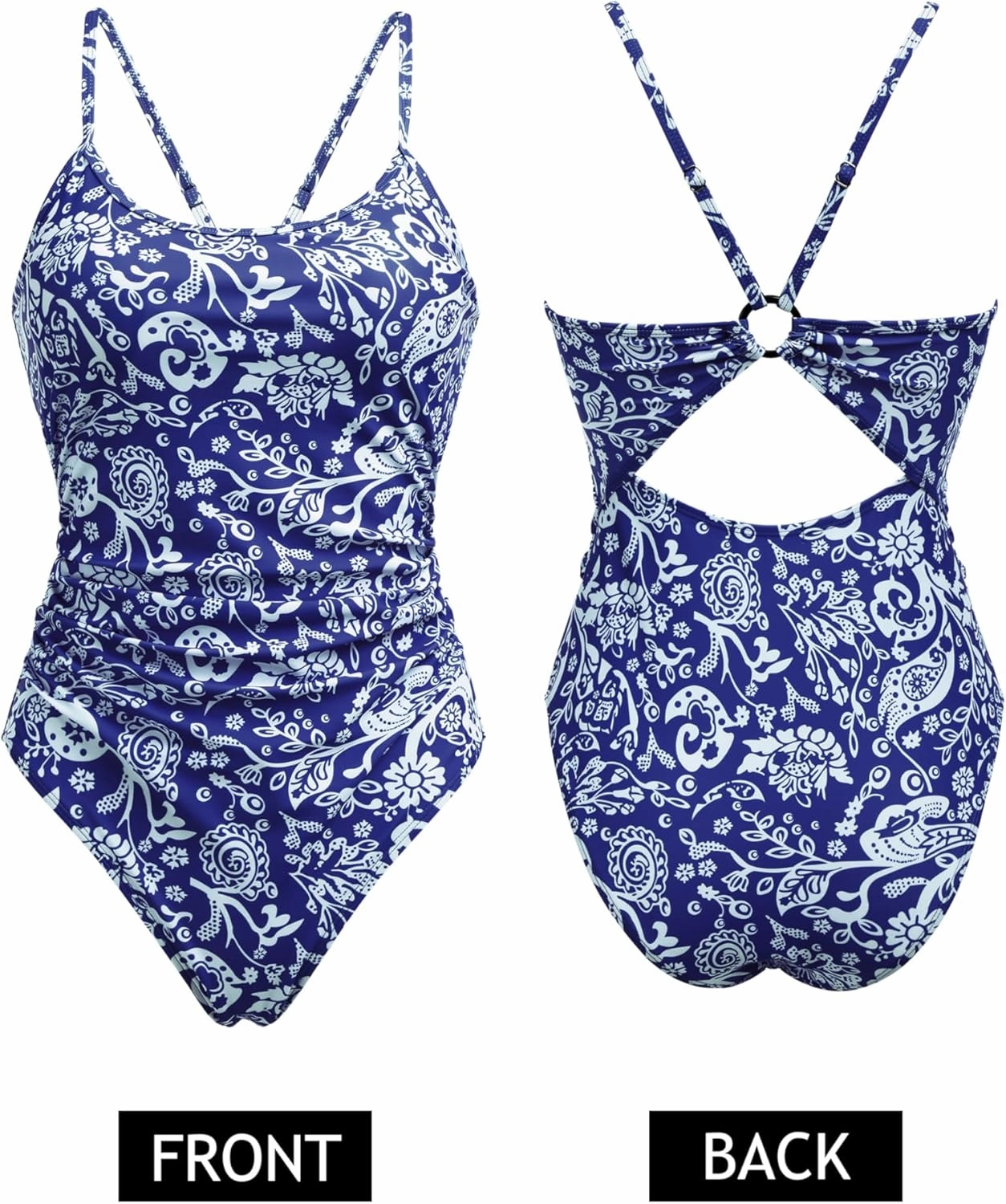 AI'MAGE Women's One Piece Swimsuits Tummy Control Bathing Suits Cutout High Cut Ruched Adjustable Strap Swimwear with O Ring