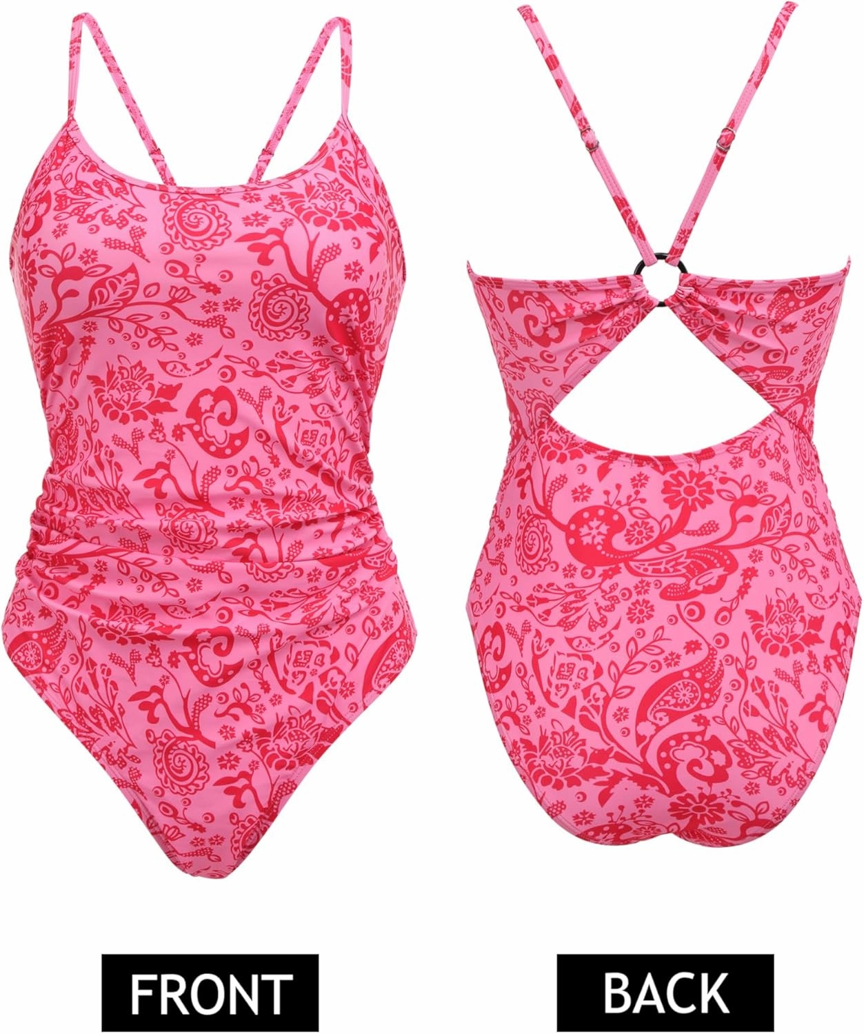 AI'MAGE Women's One Piece Swimsuits Tummy Control Bathing Suits Cutout High Cut Ruched Adjustable Strap Swimwear with O Ring