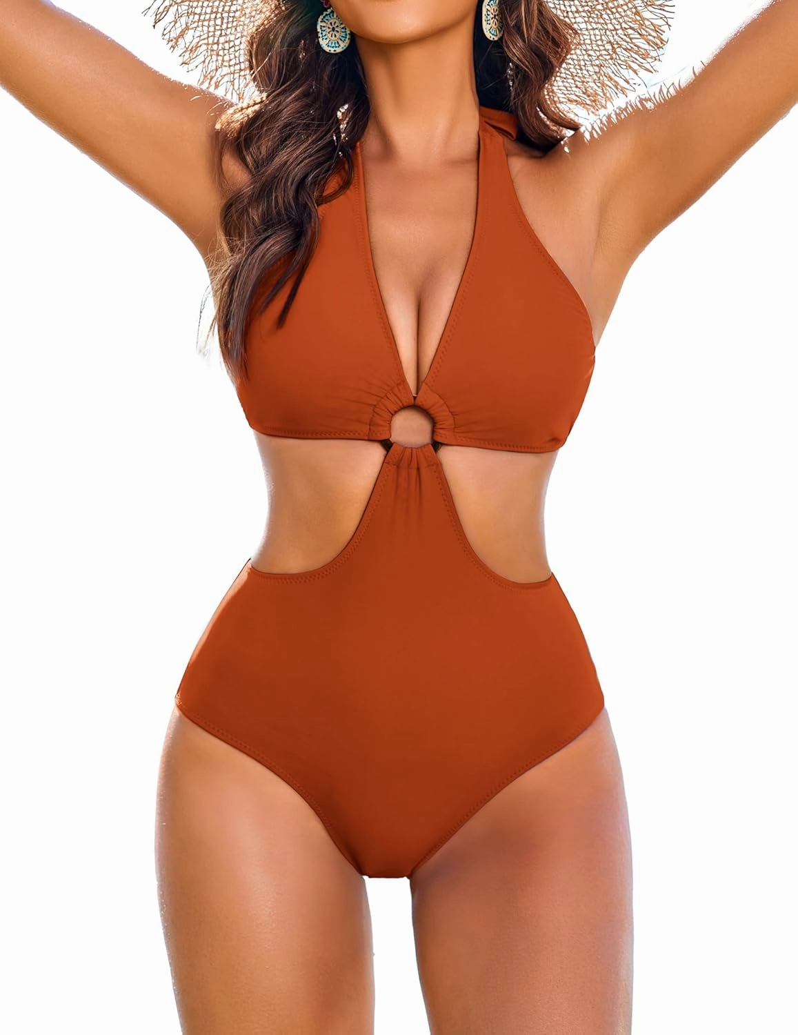 AI'MAGE Women's One Piece Swimsuits Tummy Control O Ring Cutout High Waisted Bathing Suit Tie Back Swimwear