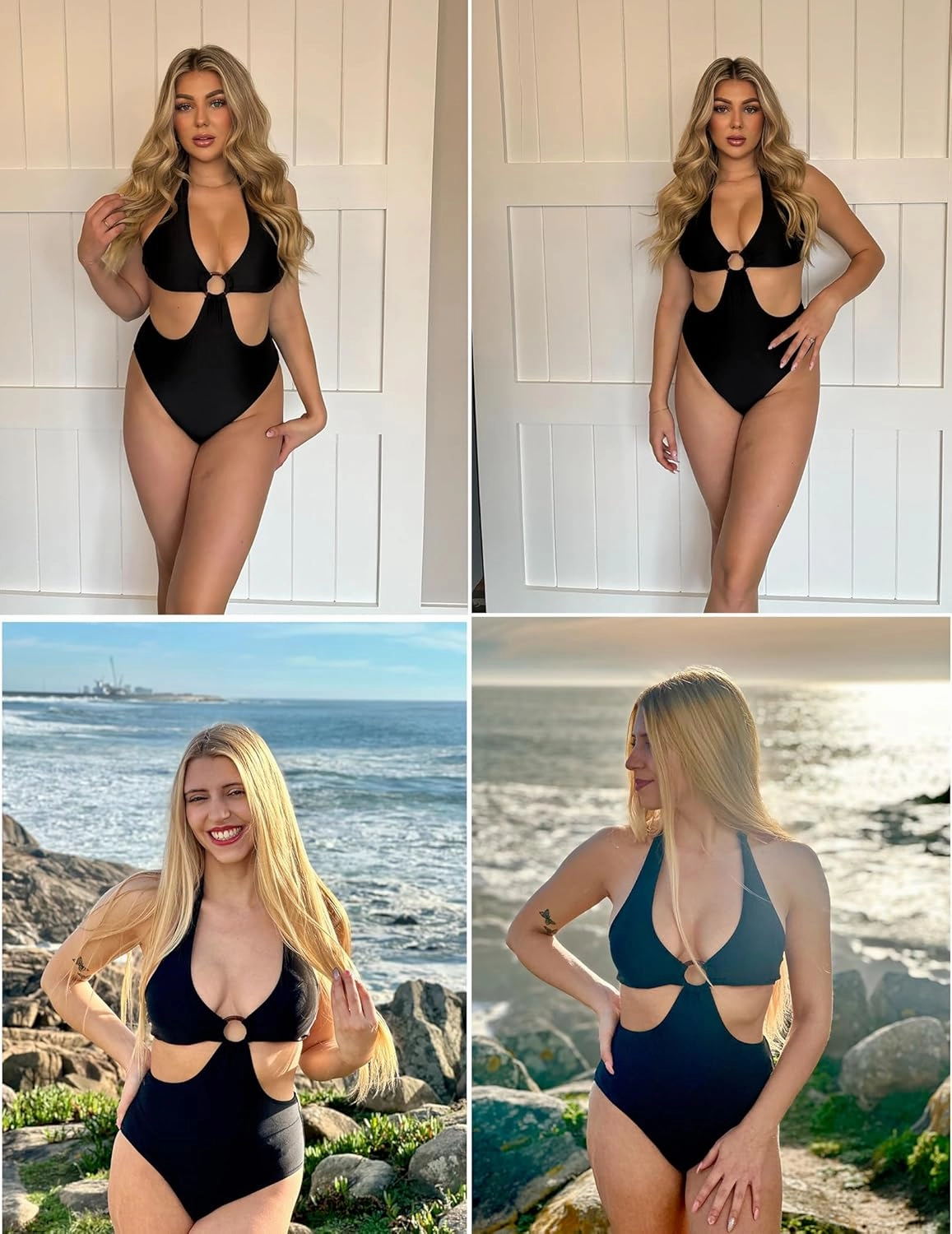AI'MAGE Women's One Piece Swimsuits Tummy Control O Ring Cutout High Waisted Bathing Suit Tie Back Swimwear