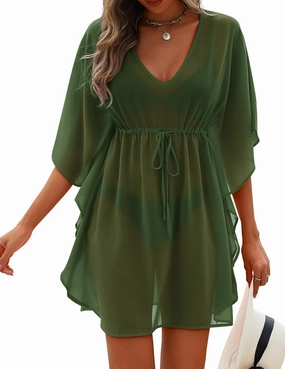 AI'MAGE Womens Beach Swimsuit Coverup Sexy Sheer Bathing Suit Cover Up Dress Swimwear Tie Waist Chiffon Beachwear