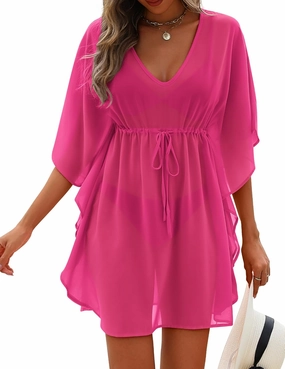 AI'MAGE Womens Beach Swimsuit Coverup Sexy Sheer Bathing Suit Cover Up Dress Swimwear Tie Waist Chiffon Beachwear