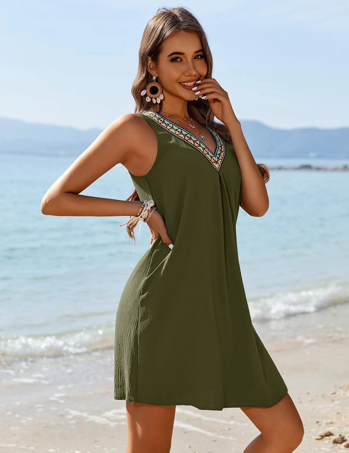 AI'MAGE Womens Sleeveless Swimsuit Cover Up V Neck Bathing Suit Coverups Bikini Beach Vacation Tank Dresses S-3XL