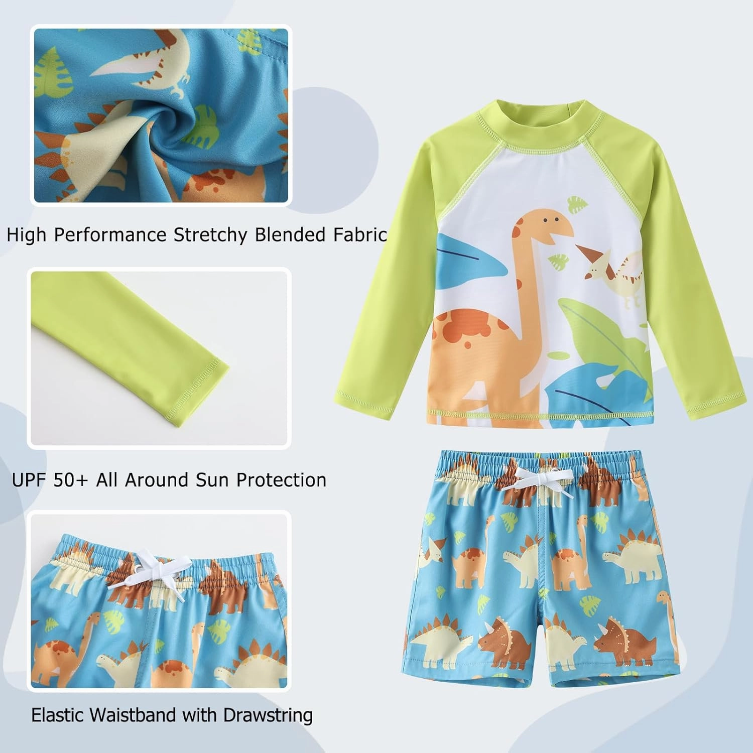 Aisyee Toddler Baby Boys Rash Guard Set for Kids Boys Swim Set with Swim Trunks Long Sleeve Bathing Suits