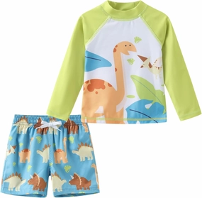 Aisyee Toddler Baby Boys Rash Guard Set for Kids Boys Swim Set with Swim Trunks Long Sleeve Bathing Suits