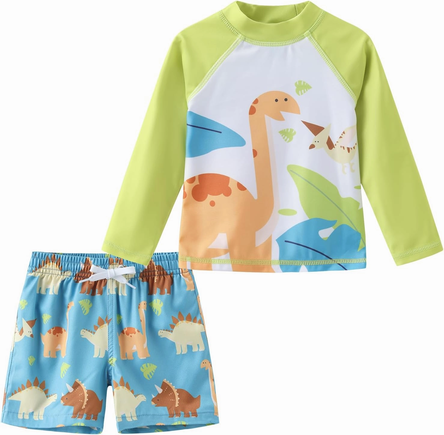 Aisyee Toddler Baby Boys Rash Guard Set for Kids Boys Swim Set with Swim Trunks Long Sleeve Bathing Suits