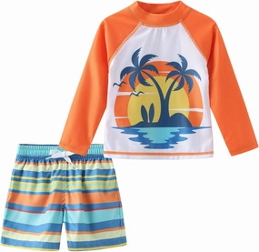 Aisyee Toddler Baby Boys Rash Guard Set for Kids Boys Swim Set with Swim Trunks Long Sleeve Bathing Suits