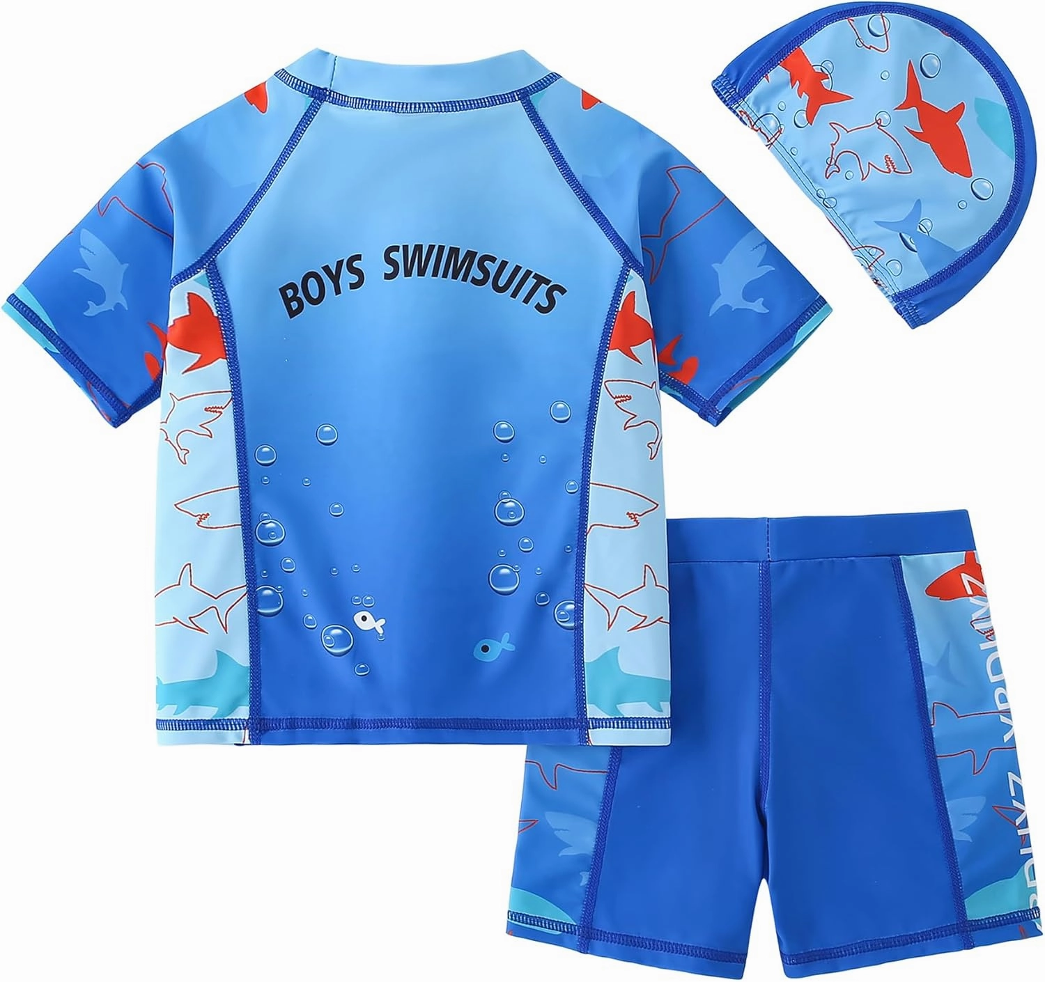 AIWUHE Toddler Boys Swimsuit Set Rash Guard Boys' Swimwear Two Piece Bathing Suit and Swim Trunk with Hat UPF 50  3-8Y