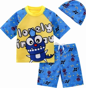 AIWUHE Toddler Boys Swimsuit Set Two Piece Shark Bathing Suit Boys' Swimwear Trunk and Rashguard Set 2-7Y