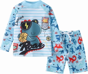 AIWUHE Toddler Boys Swimsuit Two Piece Rash Guard Shirt   Trunks Set Long Sleeve Swim Set Sunsuit Swimwear Bathing Suit 2-7Y