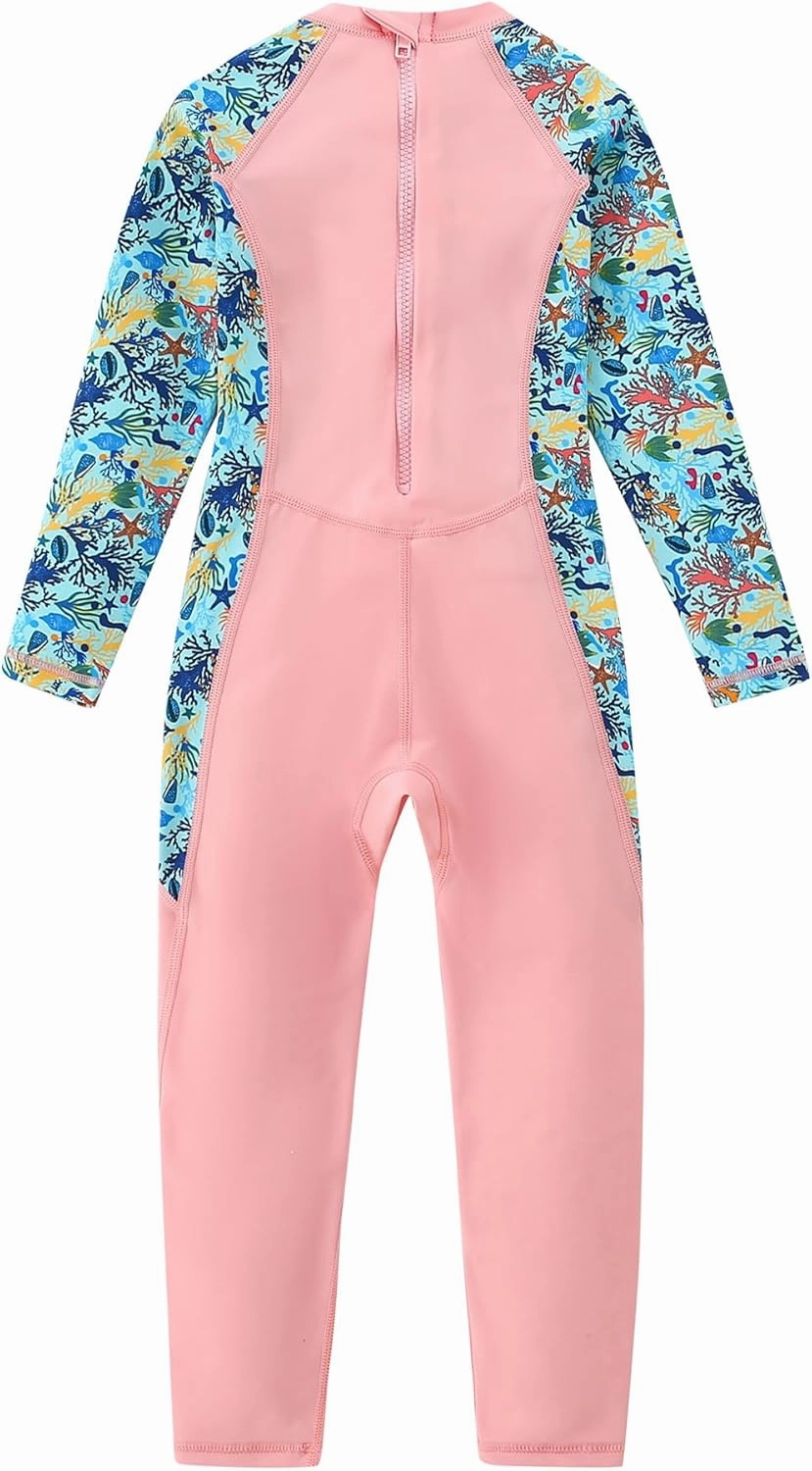AIWUHE Toddler Full Body Swimsuit Girls One Piece Swimwear Long-Sleeve Rash Guard UPF 50  Bathing Suit Sunsuit Sets 2-8Y