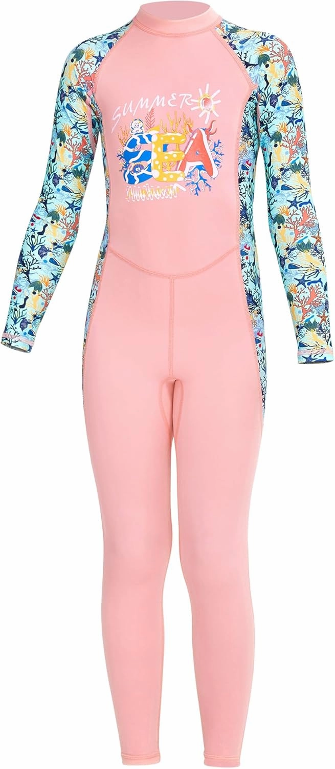 AIWUHE Toddler Full Body Swimsuit Girls One Piece Swimwear Long-Sleeve Rash Guard UPF 50  Bathing Suit Sunsuit Sets 2-8Y