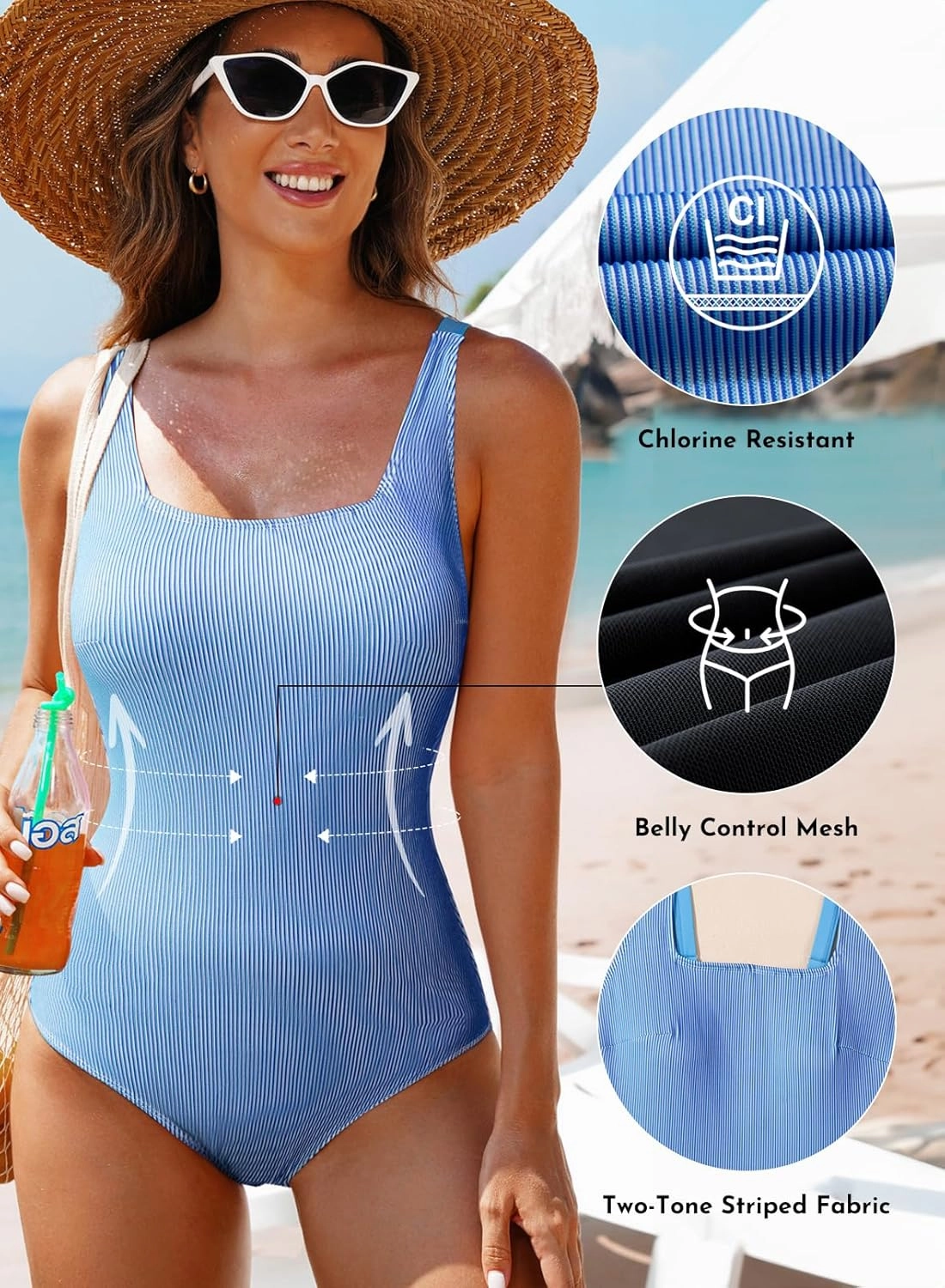 Aleumdr One Piece Swimsuit Women Tummy Control Bathing Suits Ribbed Square Neck Womens Fashion Swimwear