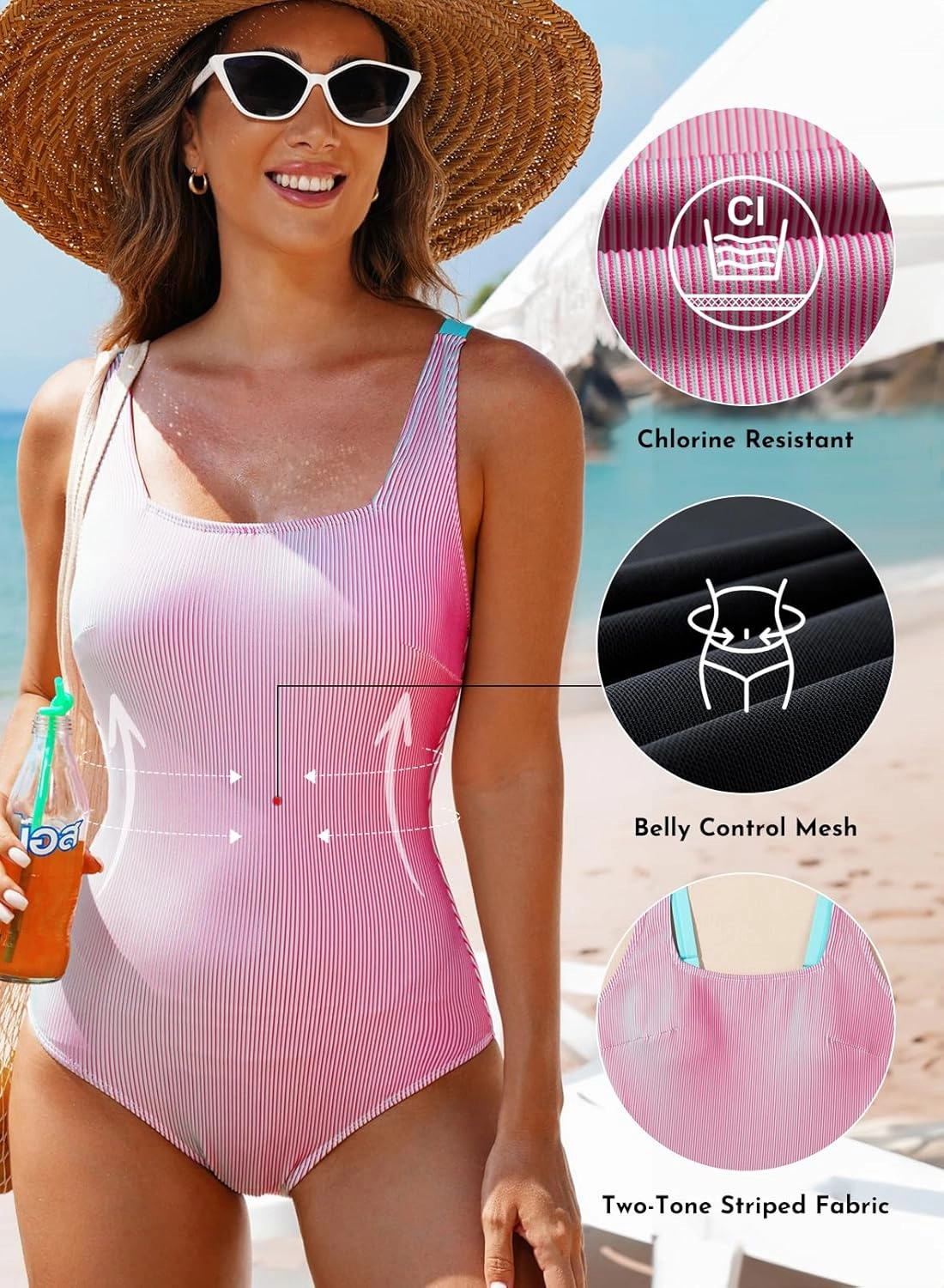 Aleumdr One Piece Swimsuit Women Tummy Control Bathing Suits Ribbed Square Neck Womens Fashion Swimwear