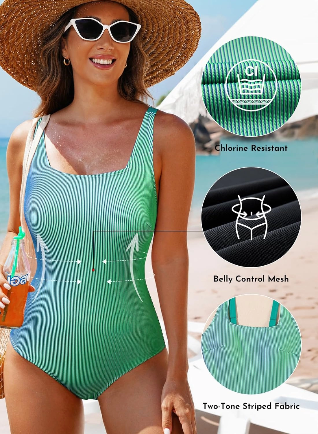 Aleumdr One Piece Swimsuit Women Tummy Control Bathing Suits Ribbed Square Neck Womens Fashion Swimwear