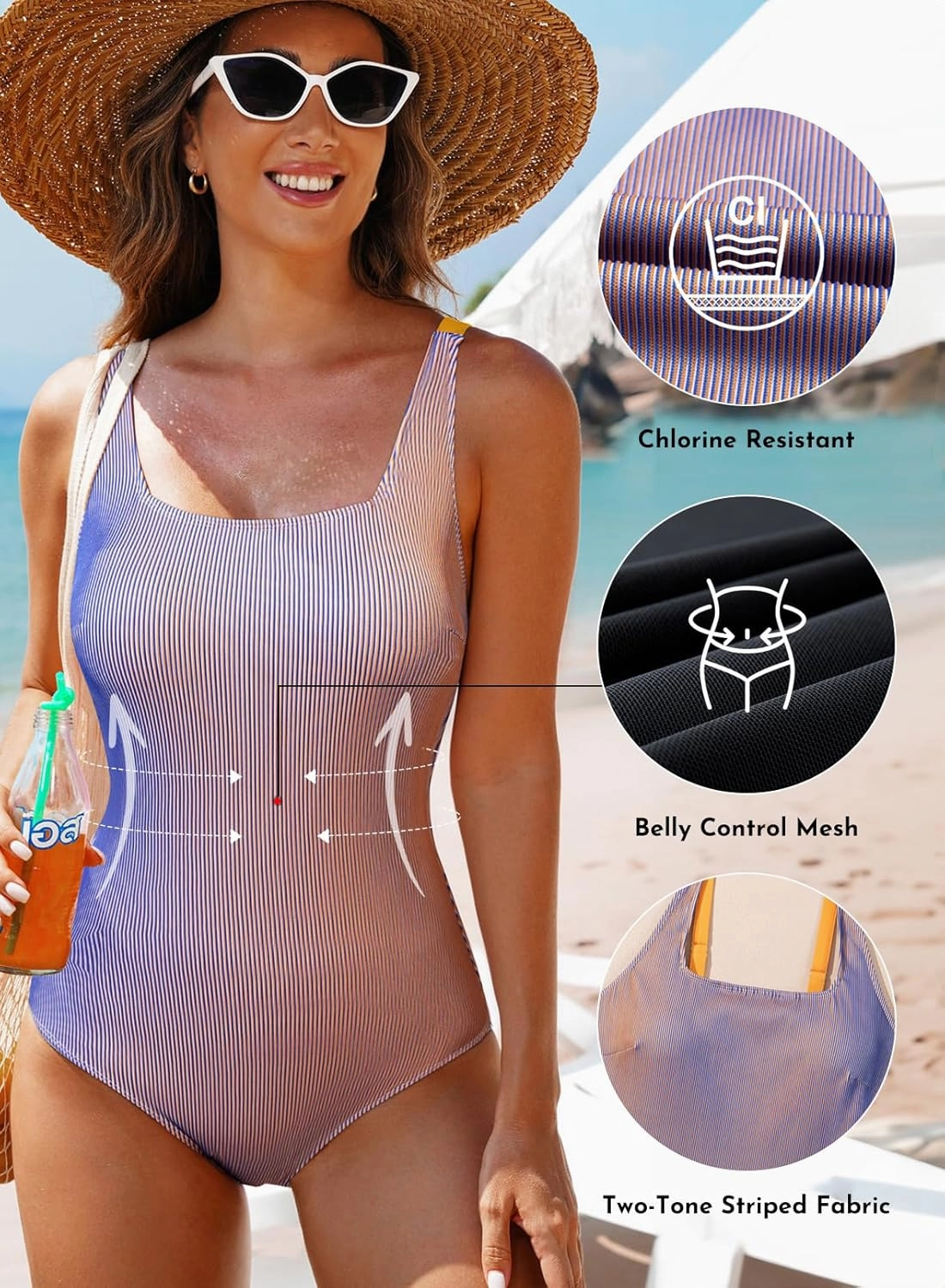 Aleumdr One Piece Swimsuit Women Tummy Control Bathing Suits Ribbed Square Neck Womens Fashion Swimwear