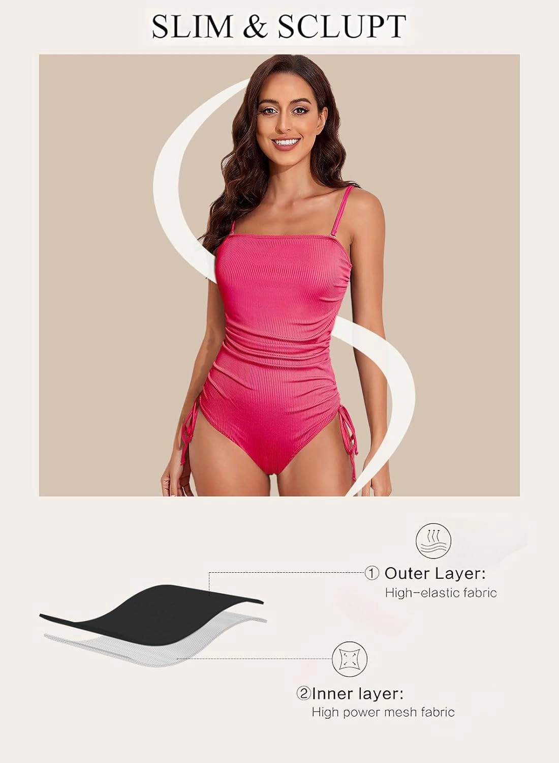 Aleumdr Women's Ribbed One Piece Tummy Control Swimsuit Cheeky Tie Side High Cut Bathing Suit Swimwear
