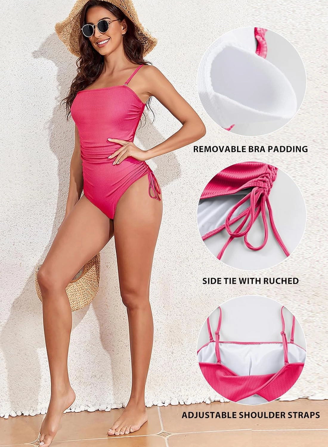 Aleumdr Women's Ribbed One Piece Tummy Control Swimsuit Cheeky Tie Side High Cut Bathing Suit Swimwear