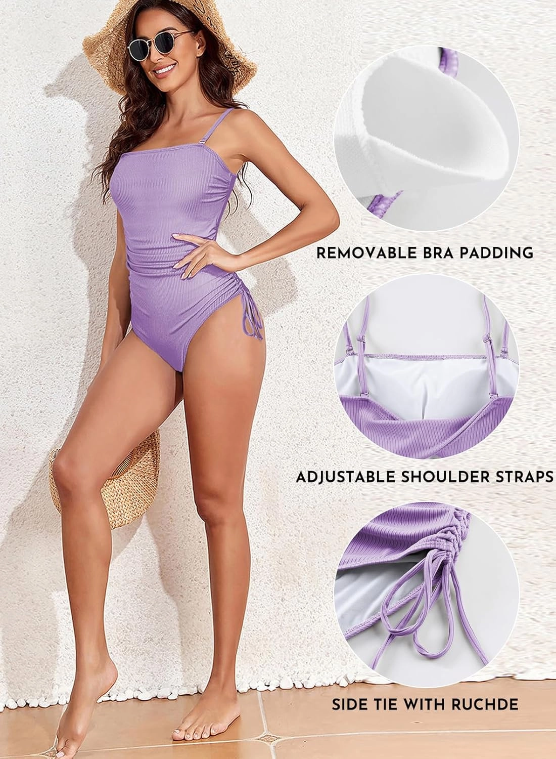 Aleumdr Women's Ribbed One Piece Tummy Control Swimsuit Cheeky Tie Side High Cut Bathing Suit Swimwear