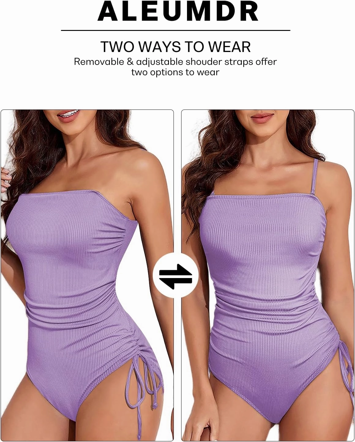 Aleumdr Women's Ribbed One Piece Tummy Control Swimsuit Cheeky Tie Side High Cut Bathing Suit Swimwear