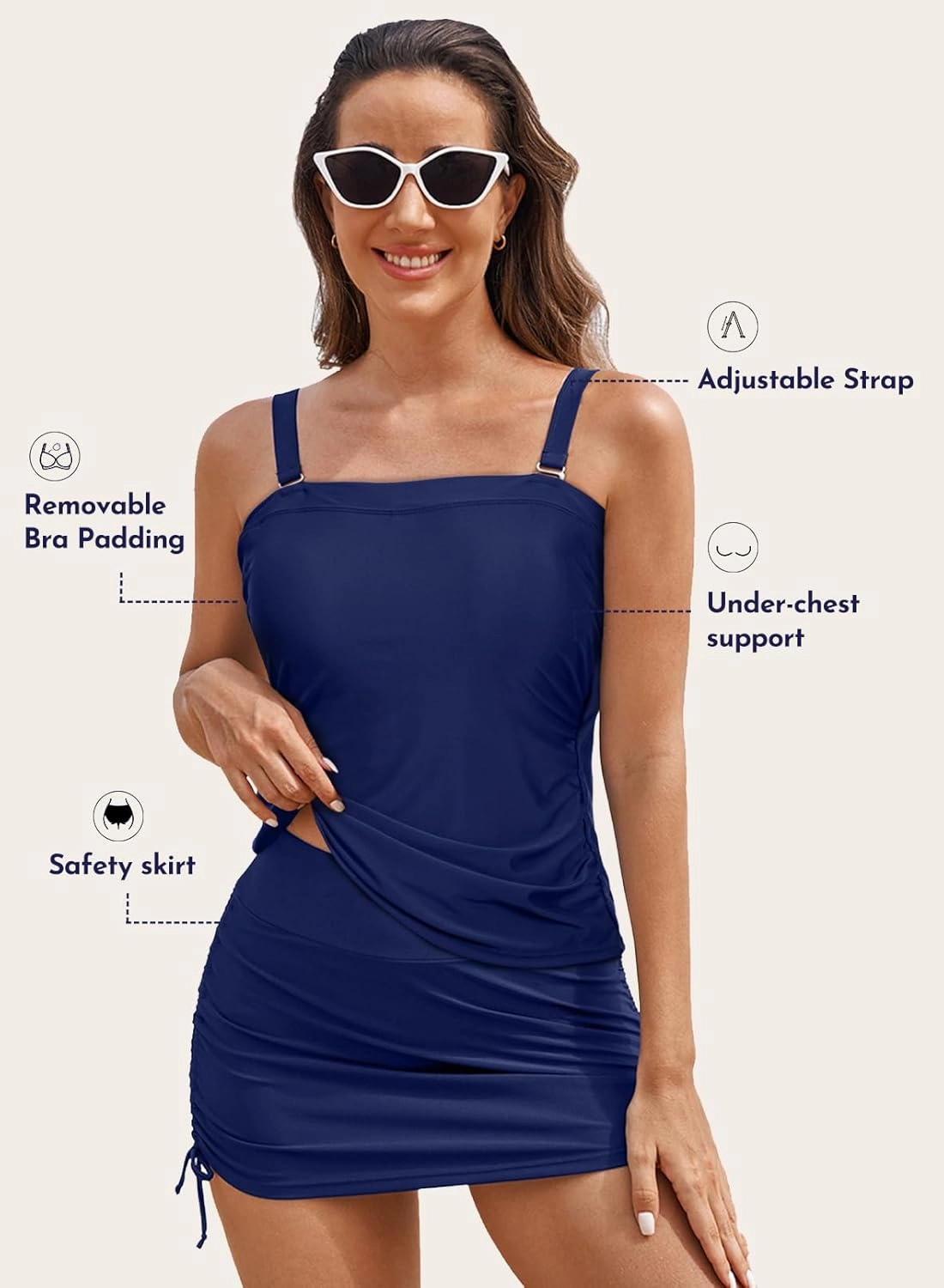 Aleumdr Womens 2 Piece Tankini Bathing Suit Modest Swim Tank Top with Skirt Ruched Slimming Tummy Control Swimsuit