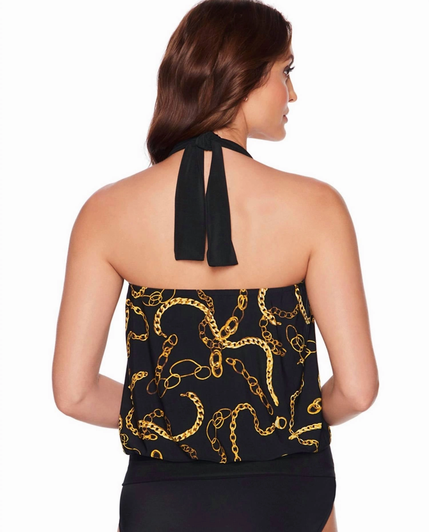 Alicia High Neck Blouson Tankini Top In Chain Gang