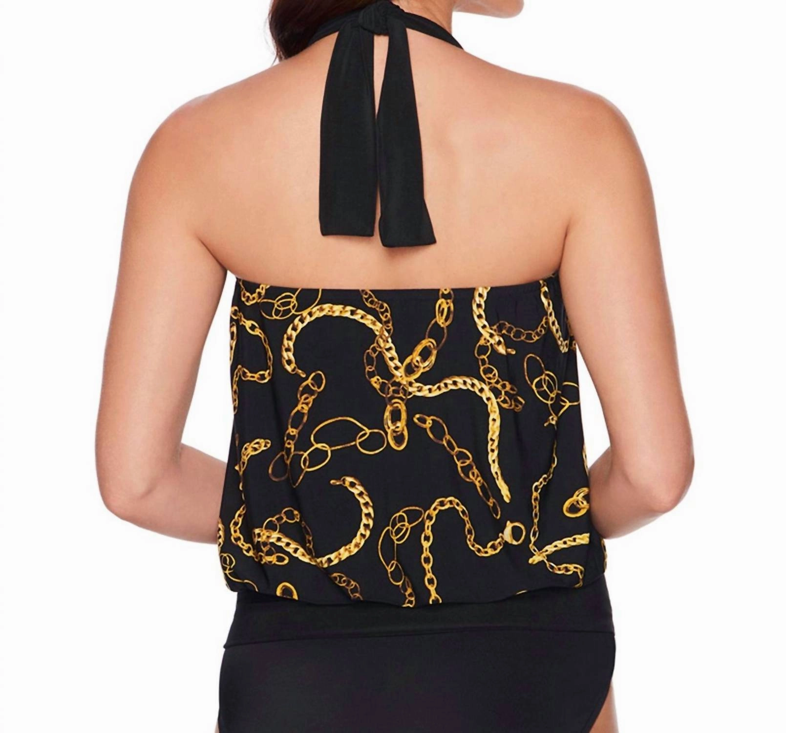 Alicia High Neck Blouson Tankini Top In Chain Gang