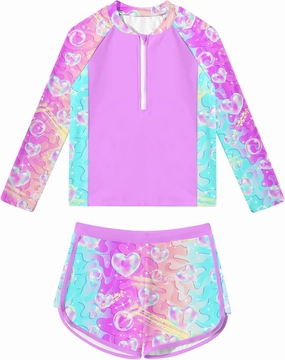 ALISISTER Girls Rash Guard Swimsuit 2 Pieces Long Sleeve Bathing Suits Swimwear for 5-9 Years UPF 50 