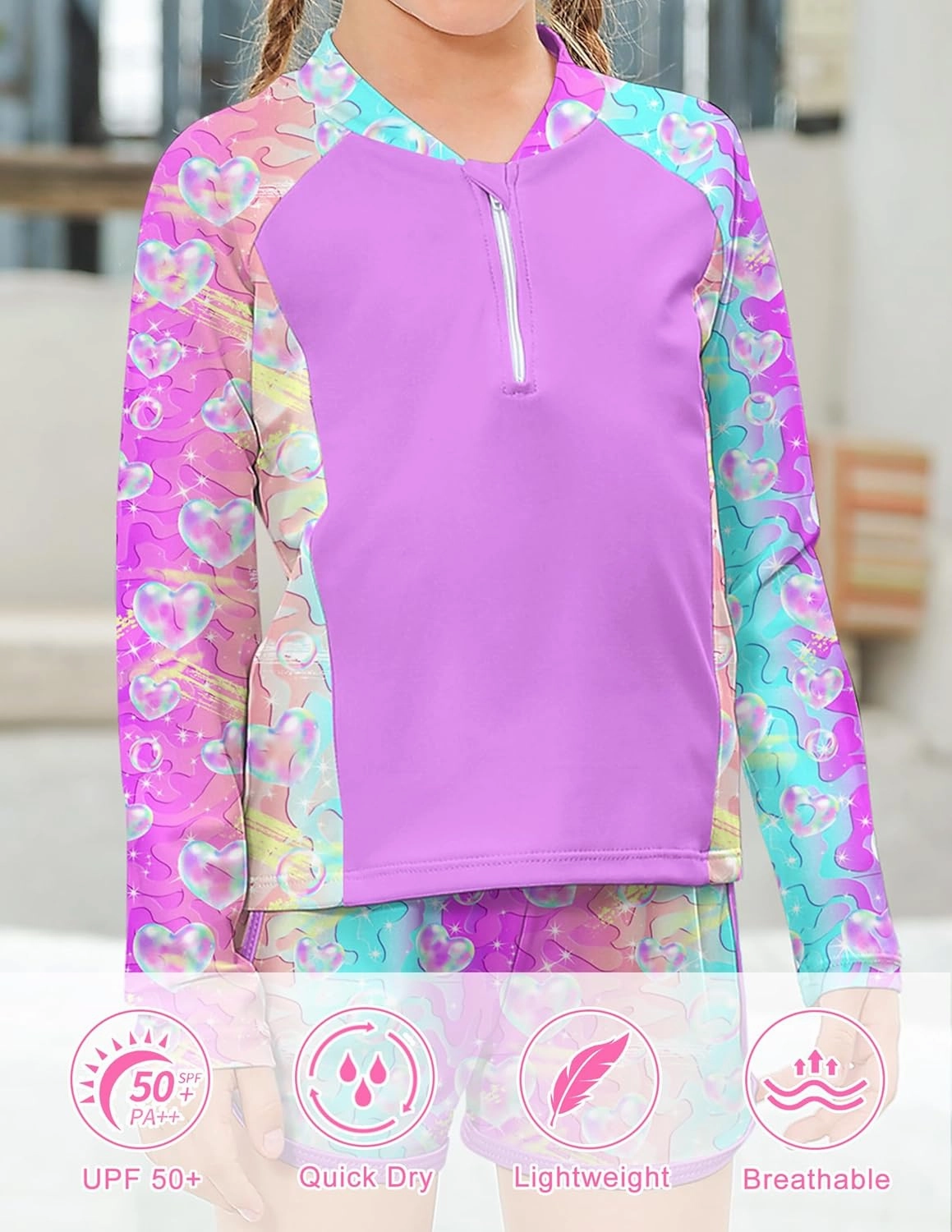 ALISISTER Girls Rash Guard Swimsuit 2 Pieces Long Sleeve Bathing Suits Swimwear for 5-9 Years UPF 50 