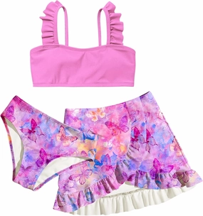ALISISTER Girls Swimsuit 3 Piece Bathing Suits for 5-12 Years Hawaiian Bikini Set with Cover Ups Skirt