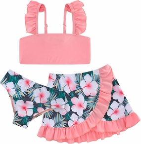 ALISISTER Girls Swimsuit 3 Piece Bathing Suits for 5-12 Years Hawaiian Bikini Set with Cover Ups Skirt