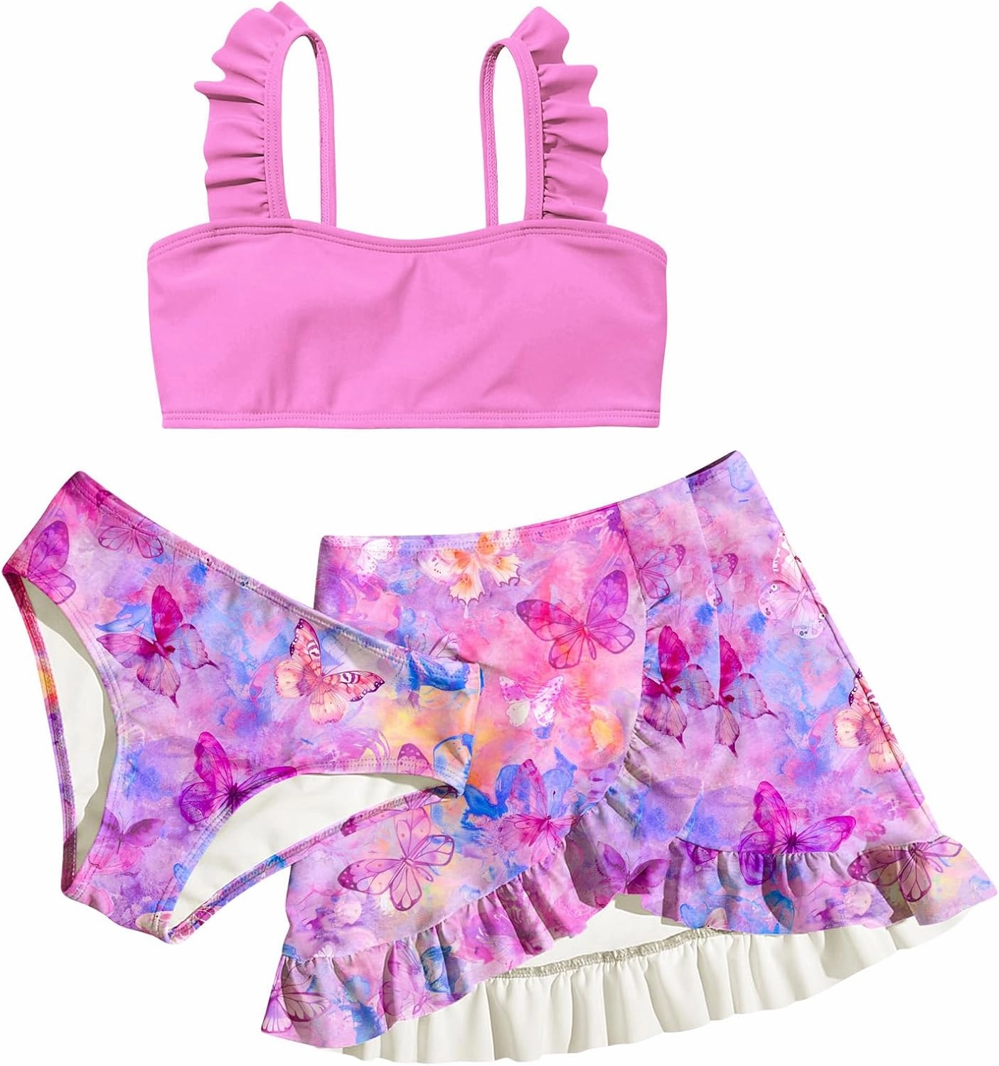 ALISISTER Girls Swimsuit 3 Piece Bathing Suits for 5-12 Years Hawaiian Bikini Set with Cover Ups Skirt