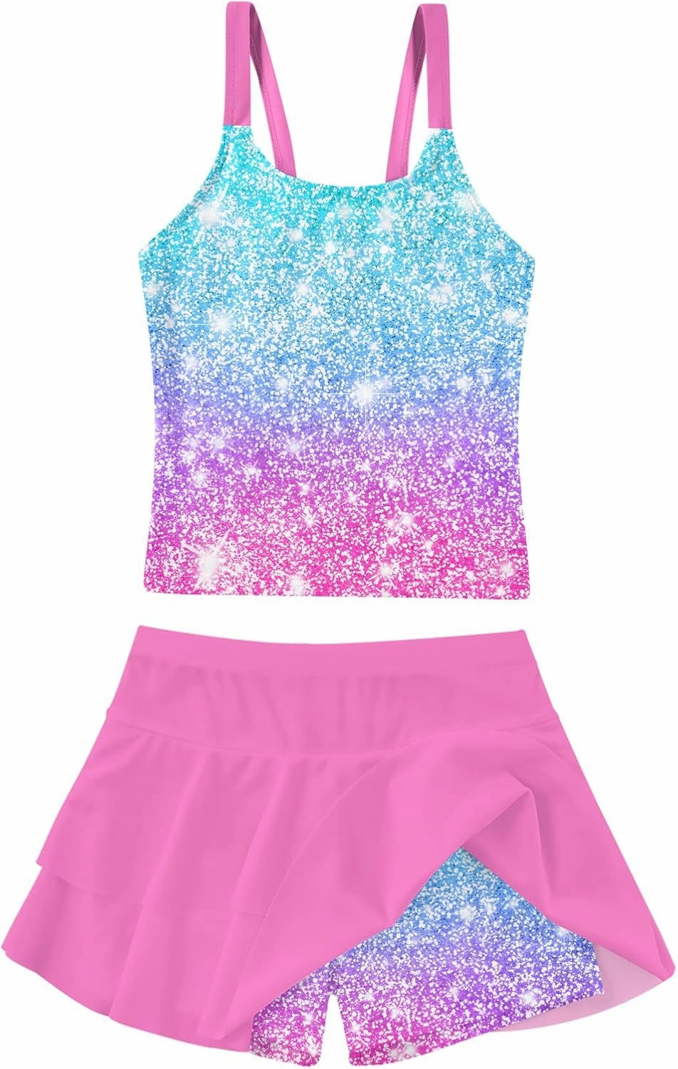 ALISISTER Girls Tankini Swimsuit Two Piece Bathing Suits Summer Beach Swimwear with Shorts for 7-12 Years