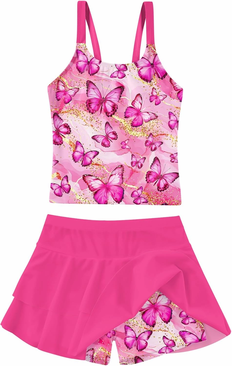 ALISISTER Girls Tankini Swimsuit Two Piece Bathing Suits Summer Beach Swimwear with Shorts for 7-12 Years