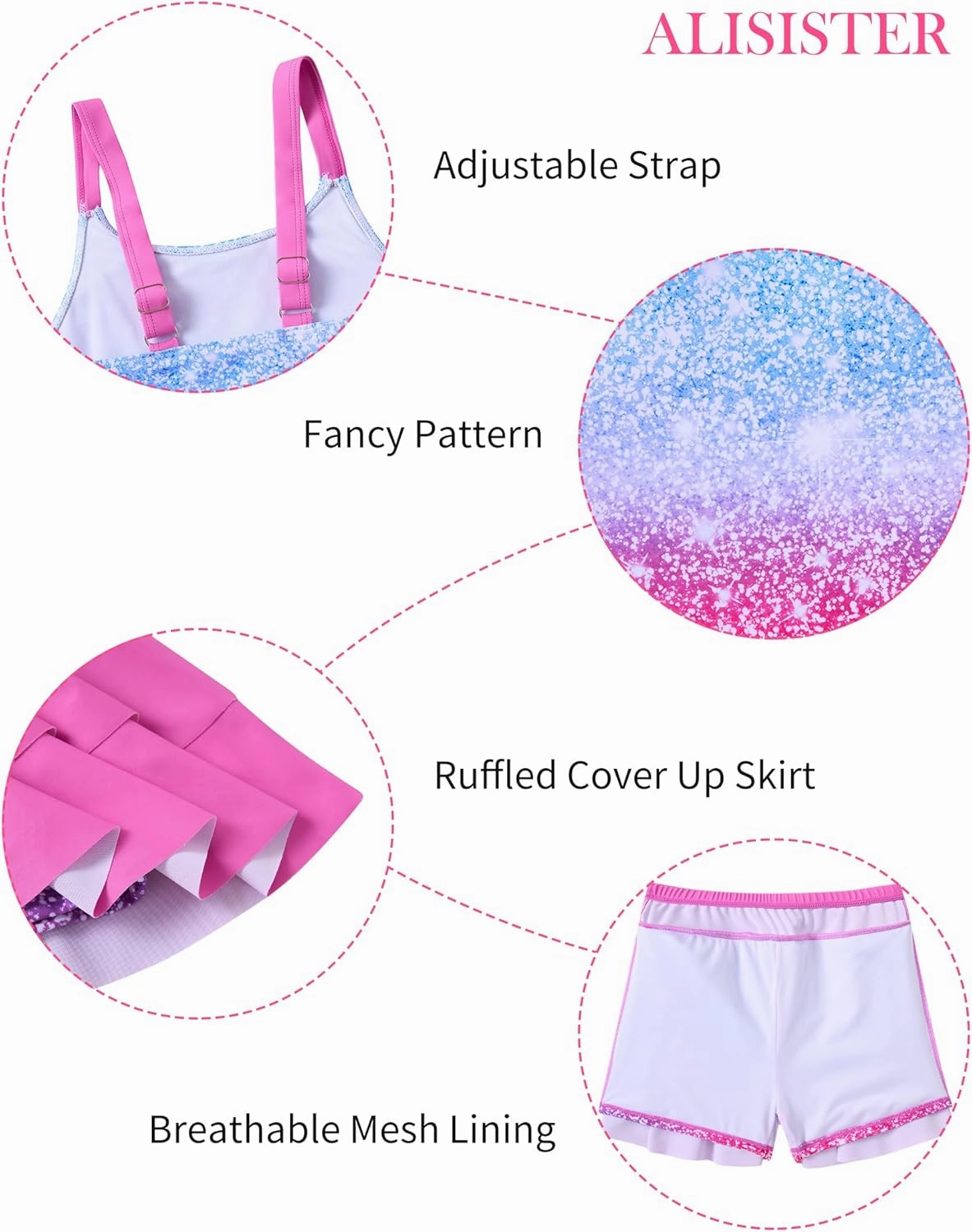 ALISISTER Girls Tankini Swimsuit Two Piece Bathing Suits Summer Beach Swimwear with Shorts for 7-12 Years