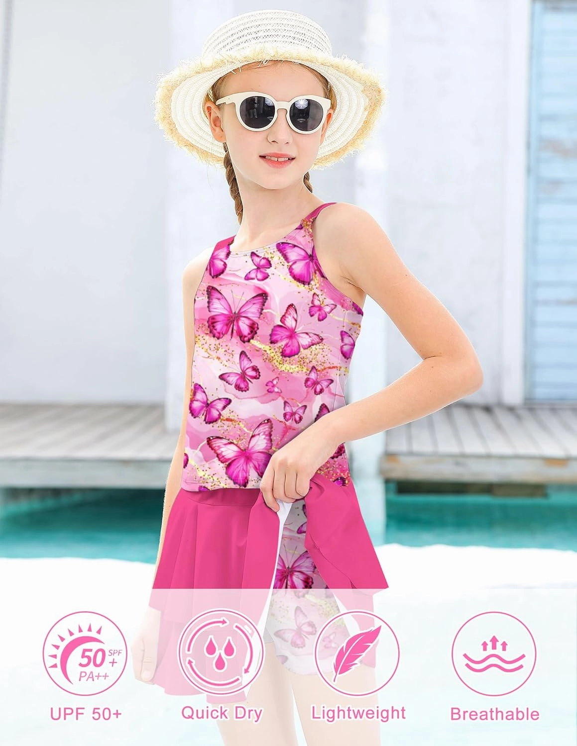 ALISISTER Girls Tankini Swimsuit Two Piece Bathing Suits Summer Beach Swimwear with Shorts for 7-12 Years