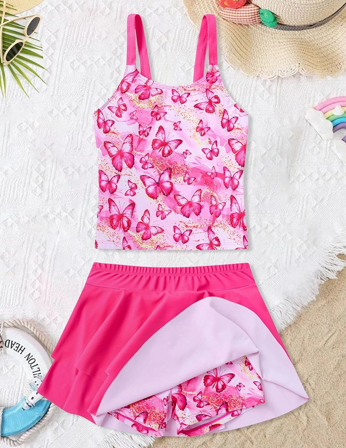 ALISISTER Girls Tankini Swimsuit Two Piece Bathing Suits Summer Beach Swimwear with Shorts for 7-12 Years