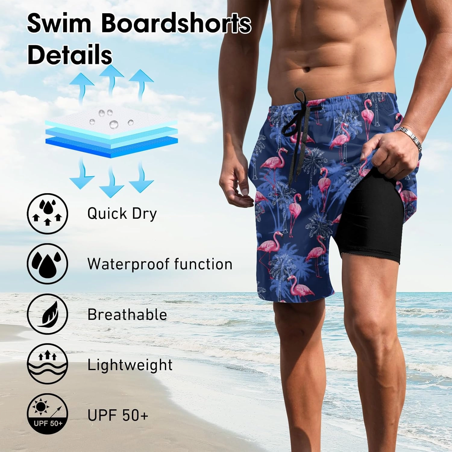 ALISISTER Mens Swim Trunks with Compression Liner Bathing Suit Summer Swimming Shorts