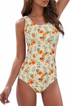 American Trends Modest Criss Cross Back One Piece Swimsuit Women Full Coverage Bathing Suit Long Torso Swim Suits
