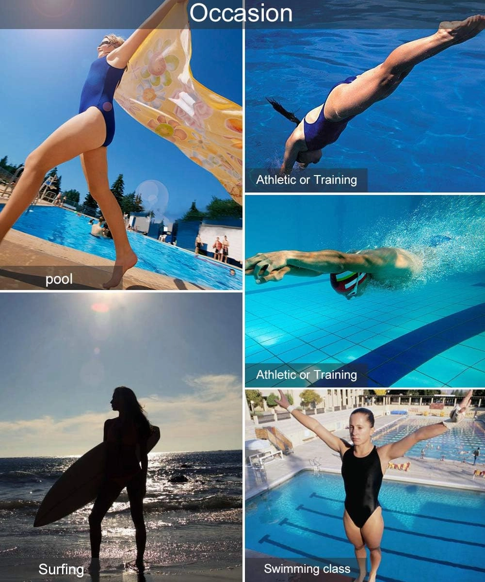 American Trends One Piece Swimsuit Women Criss Cross Back Color Block Print Bathing Suits Athletic Modest Swimwear