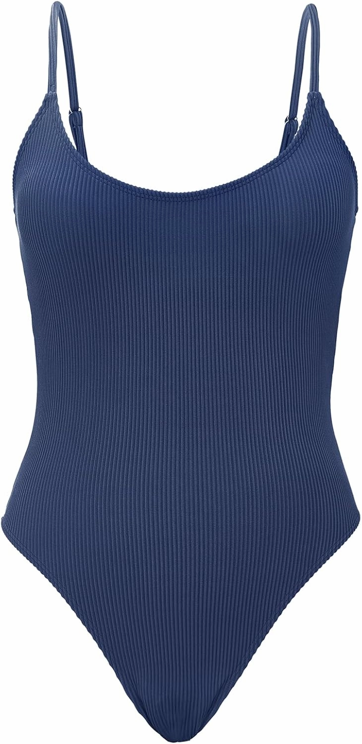 American Trends One Piece Swimsuit Women Swim Suits for Women 2024 Ribbed Open Back Bathing Suit Sexy Slimming Swimsuit
